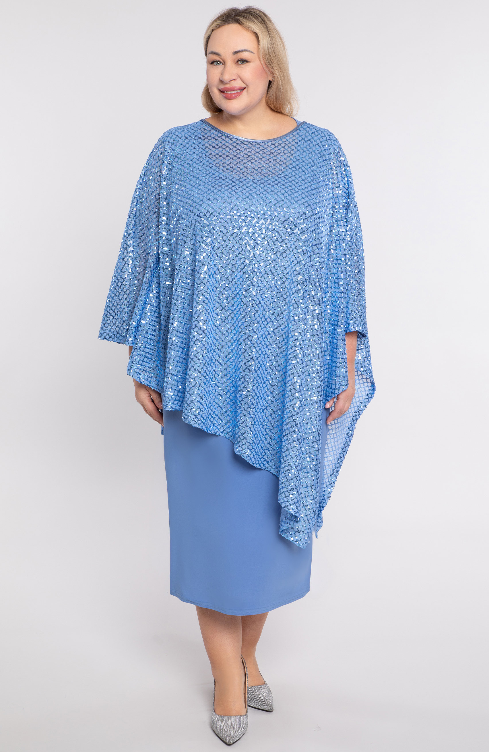 Abito asimmetrico in paillettes blu