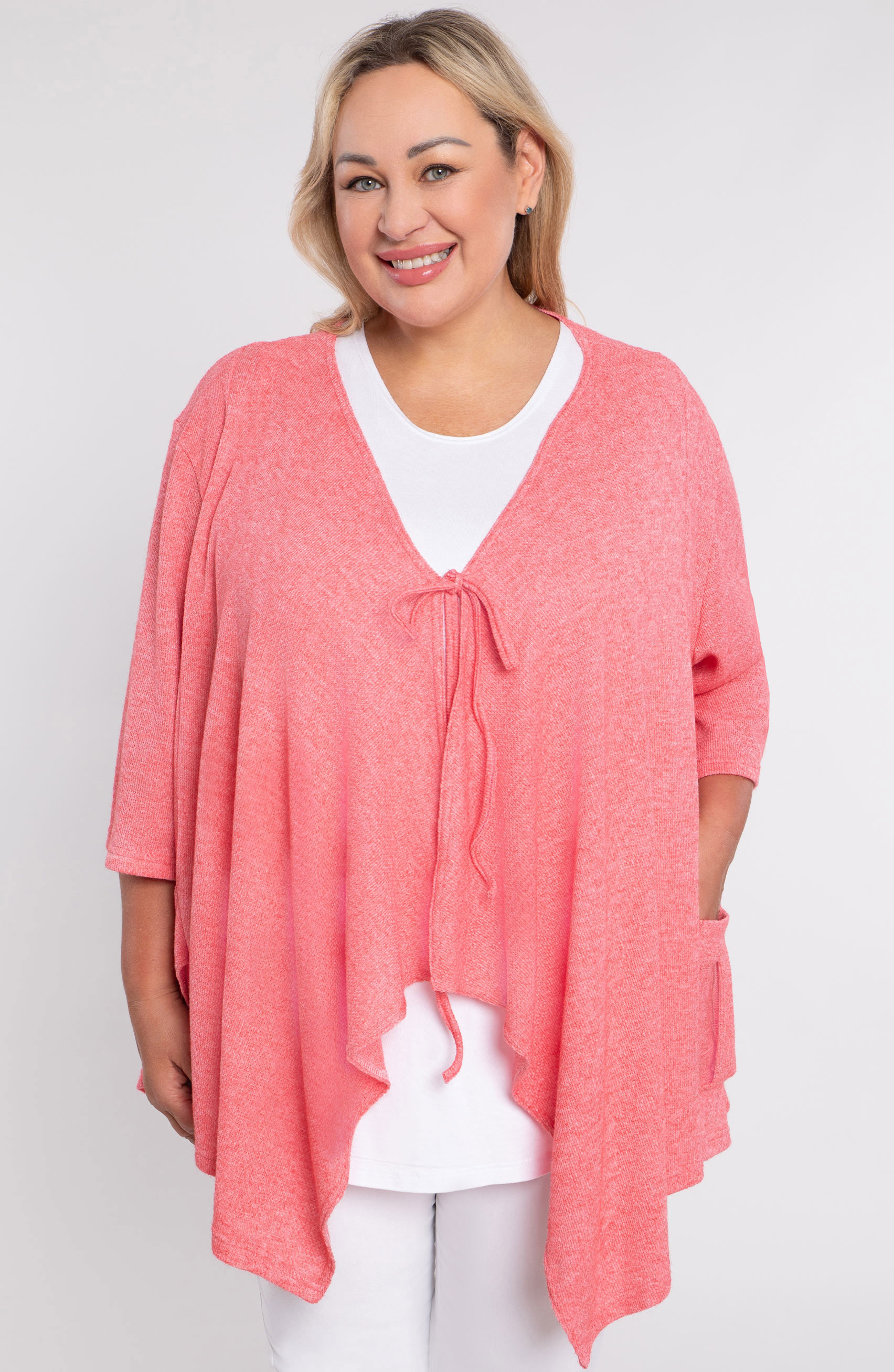 maglione color corallo con tasca