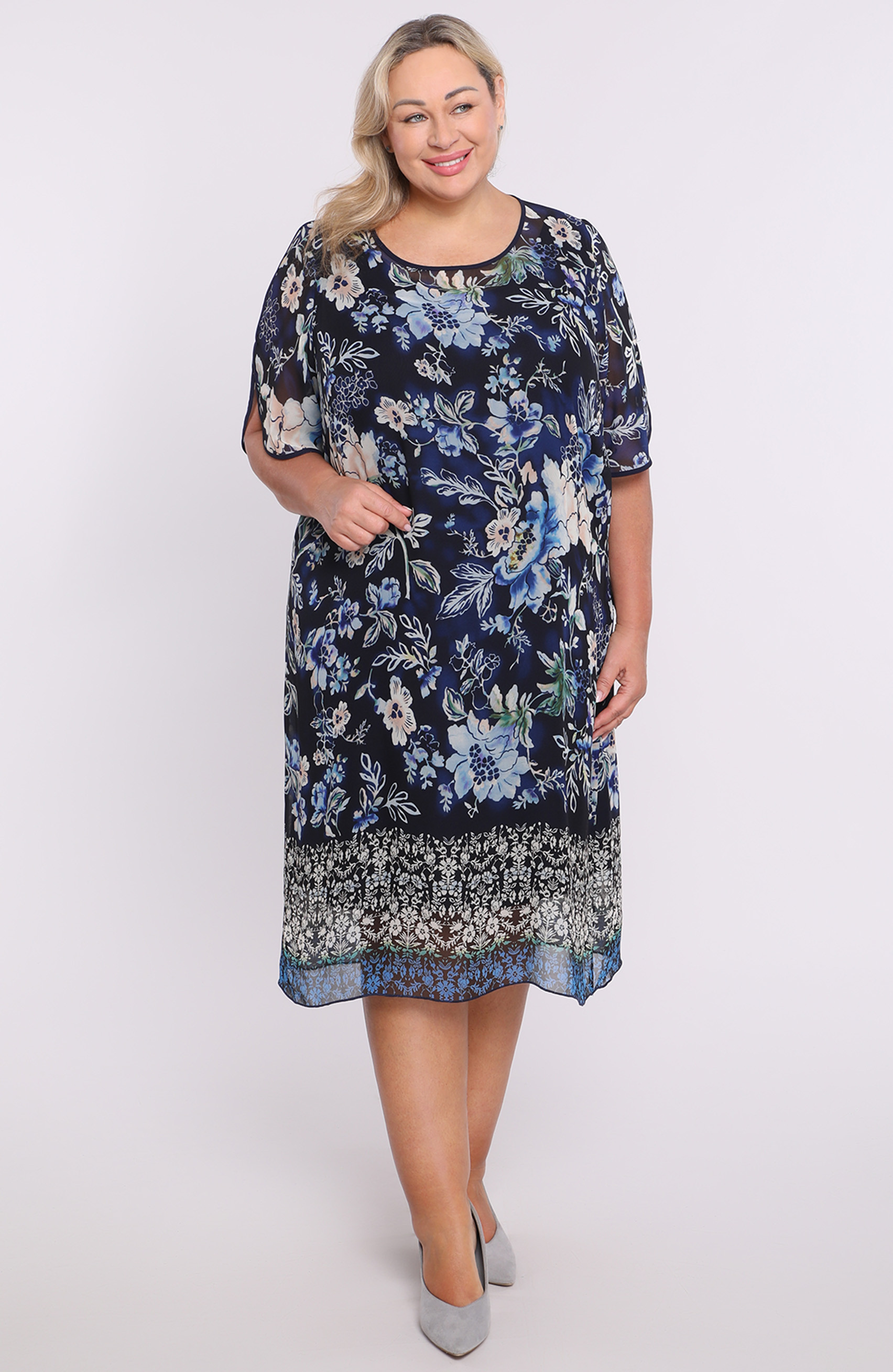 Abito floreale blu navy