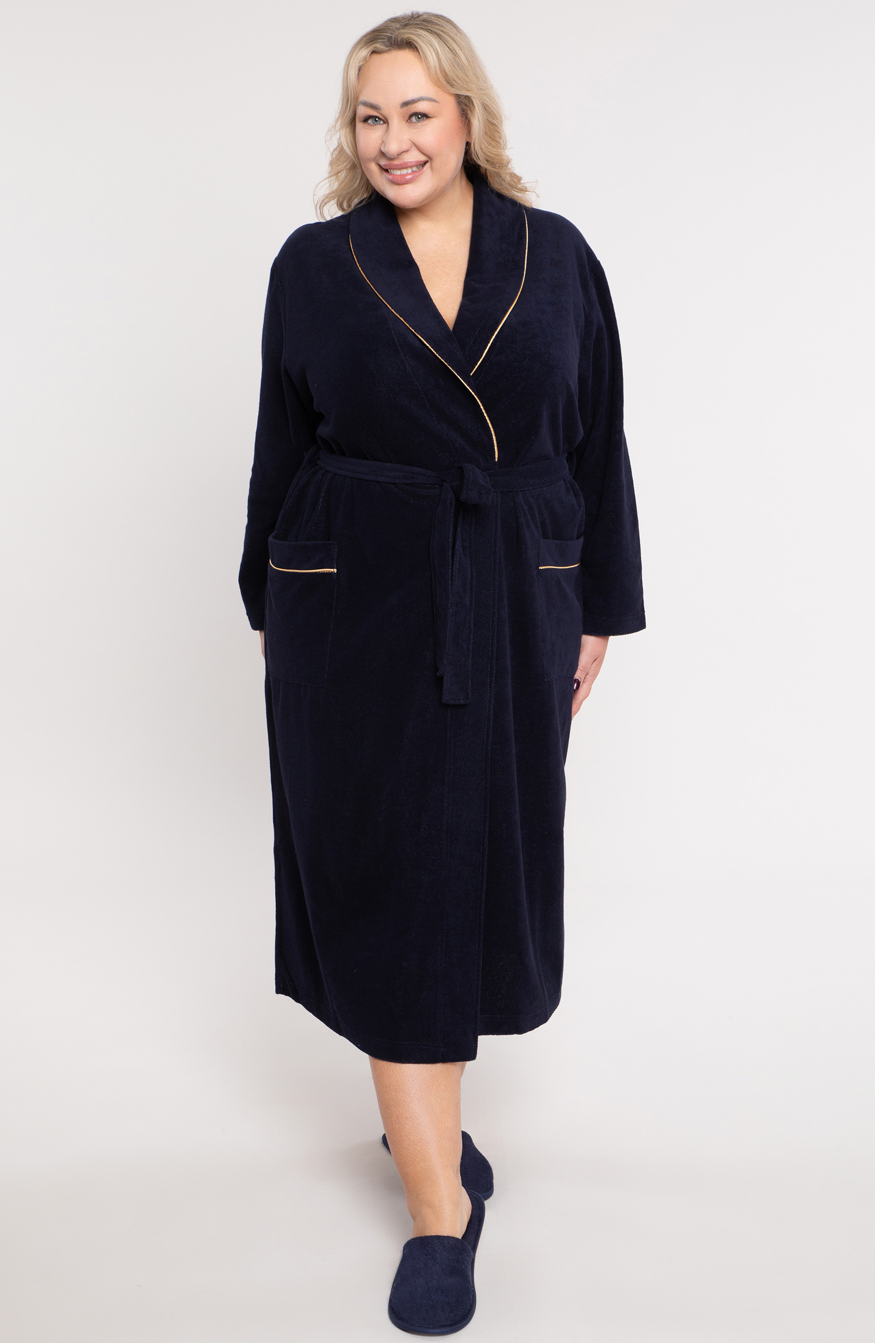 Accappatoio in spugna blu navy con tasche verticali