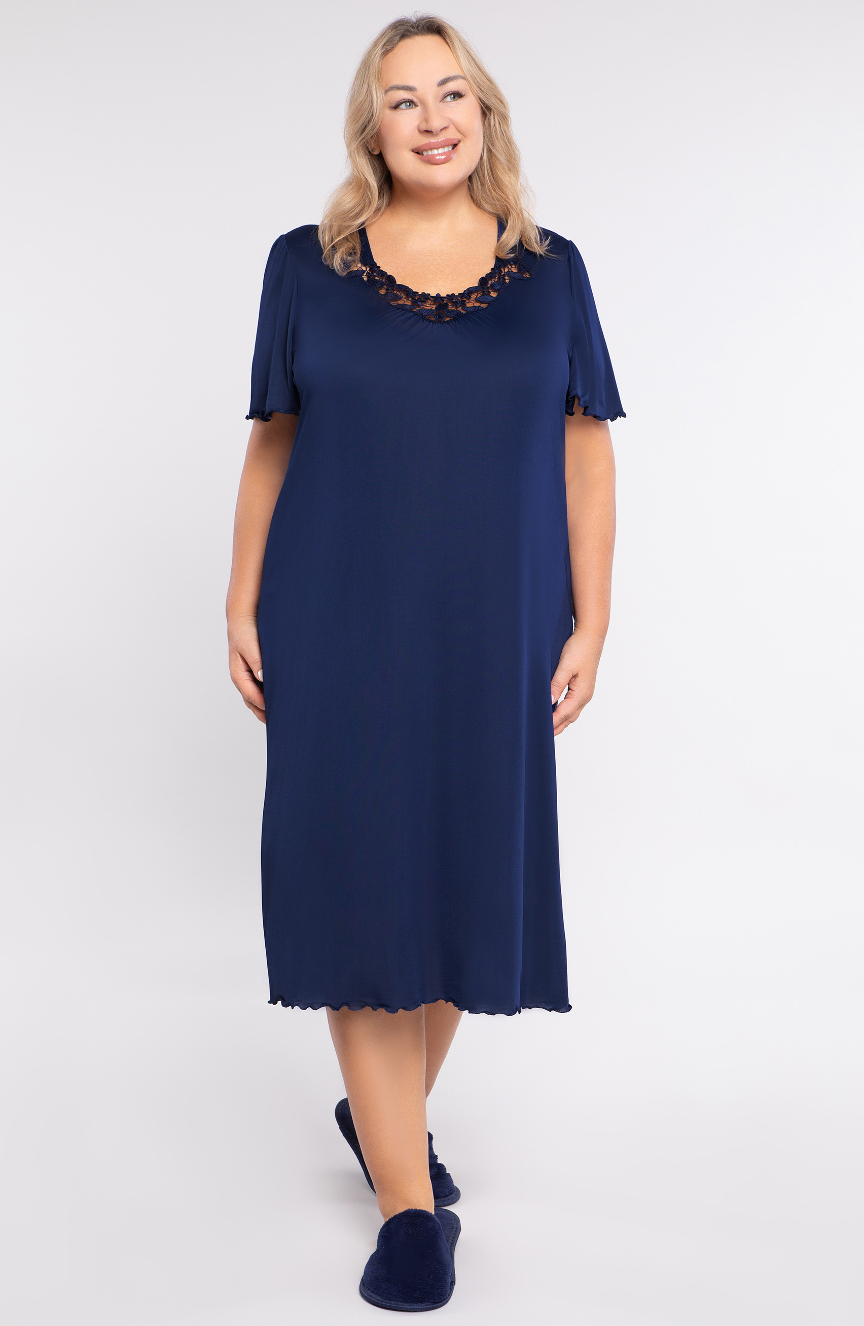 Camicia da notte blu navy con cuciture Mewa